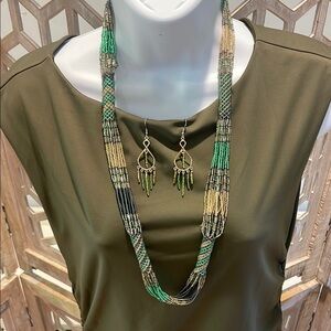 Elegant Green and Gold Beaded Necklace Set